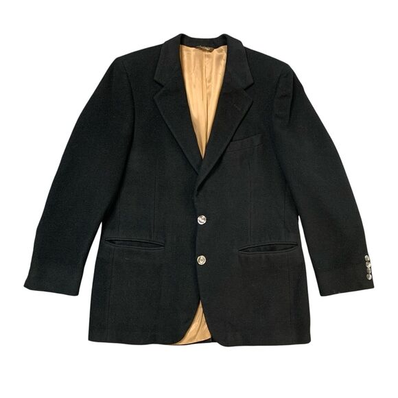 Vintage Bill Blass Blazer Mens 40 Black Cashmere Notch Lapel 2 Button Made USA - Picture 1 of 16